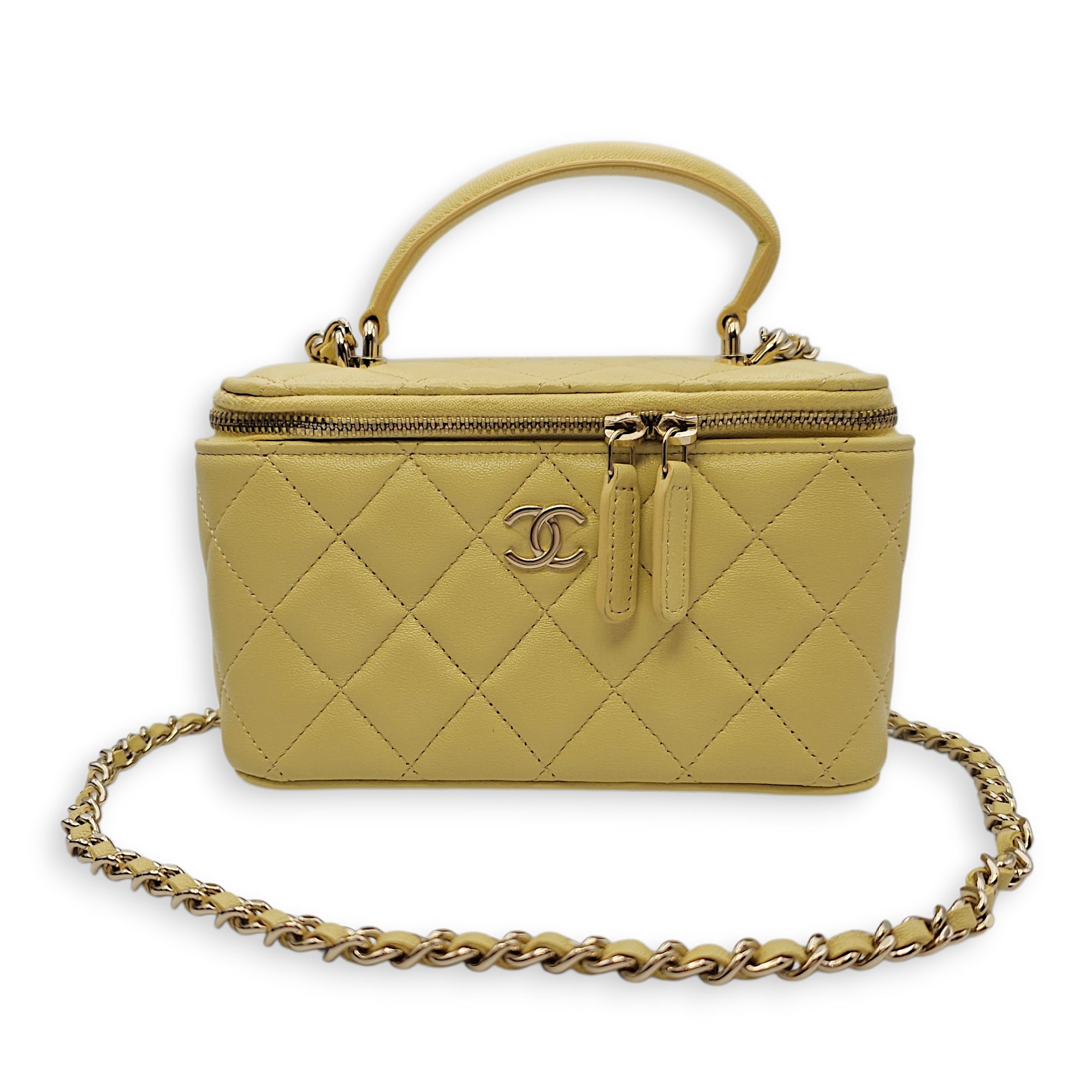 Vanity Case with Strap Yellow Crossbody Bag in Lambskin Gold hardware