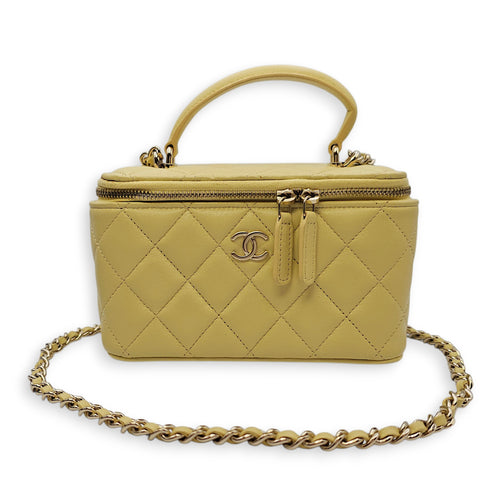 Vanity Case with Strap Yellow Crossbody Bag in Lambskin Gold hardware