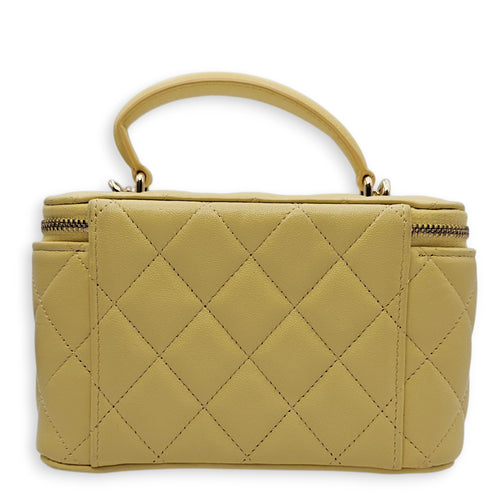 Vanity Case with Strap Yellow Crossbody Bag in Lambskin Gold hardware