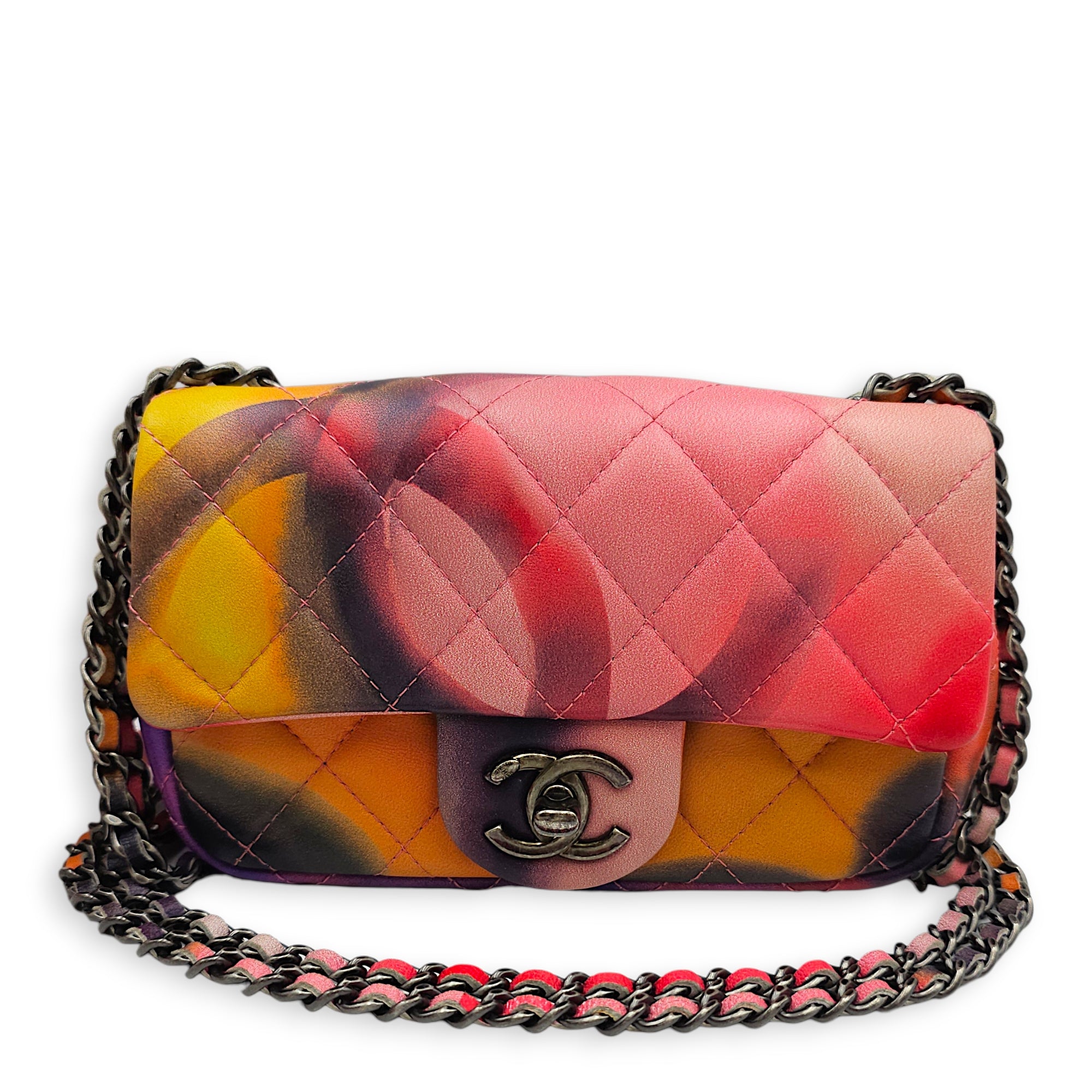 Flower Power Extra Mini Flap 16 cm Multi-colour Shoulder Bag in Lambskin Ruthenium hardware
