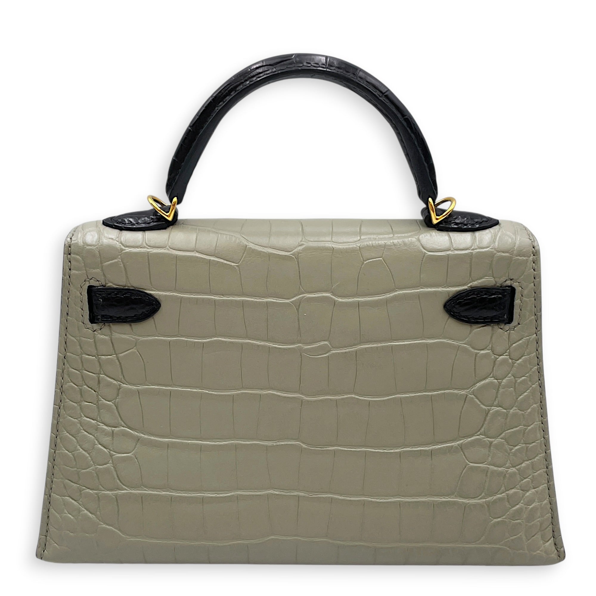 HSS Sellier Kelly 20 Gris Perle/Noir in Matte Alligator Gold hardware