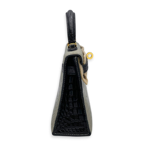 HSS Sellier Kelly 20 Gris Perle/Noir in Matte Alligator Gold hardware