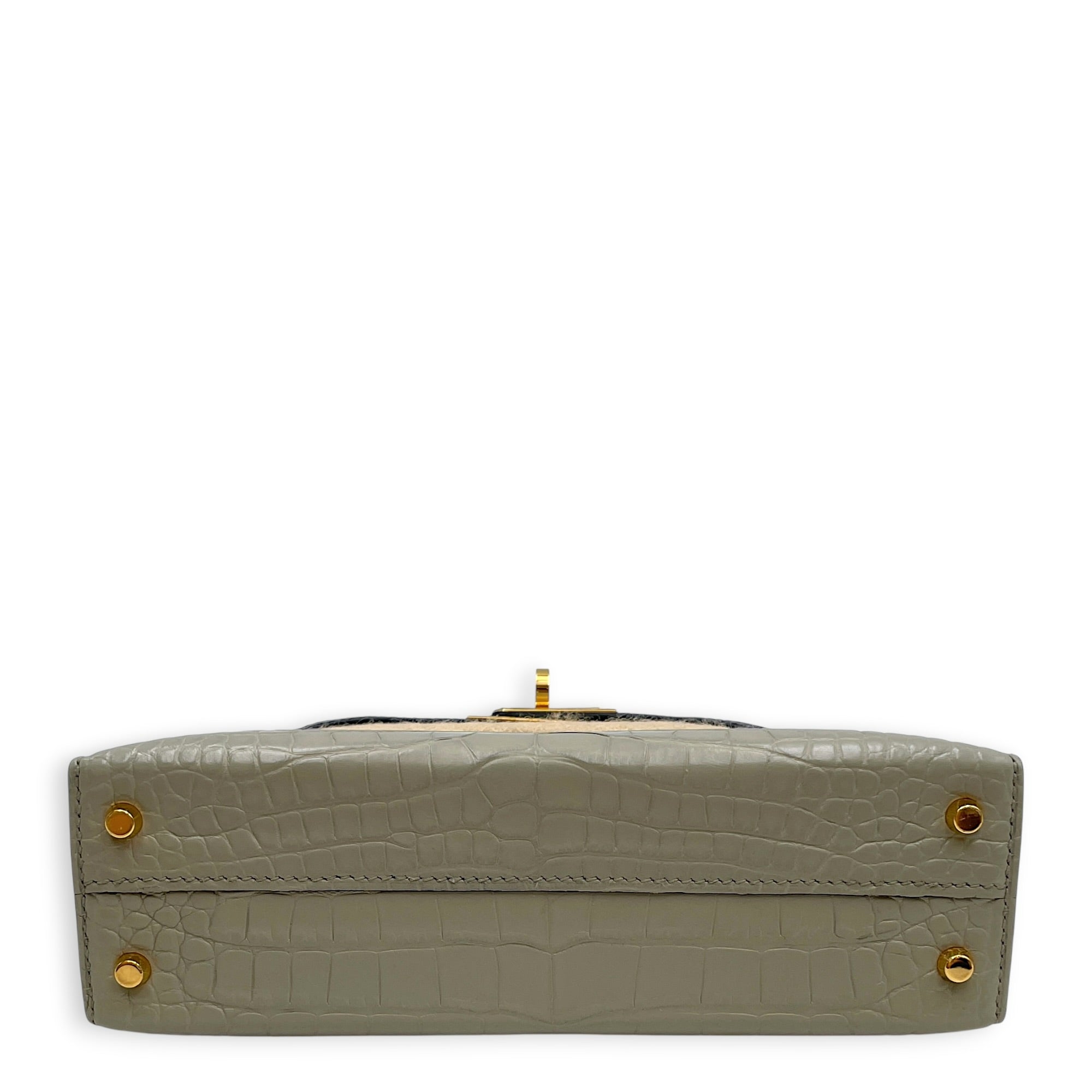 HSS Sellier Kelly 20 Gris Perle/Noir in Matte Alligator Gold hardware