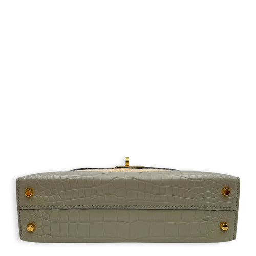 HSS Sellier Kelly 20 Gris Perle/Noir in Matte Alligator Gold hardware