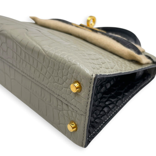 HSS Sellier Kelly 20 Gris Perle/Noir in Matte Alligator Gold hardware