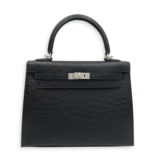 Kelly 25 Black in Ostrich Palladium hardware SL2603-20494 1