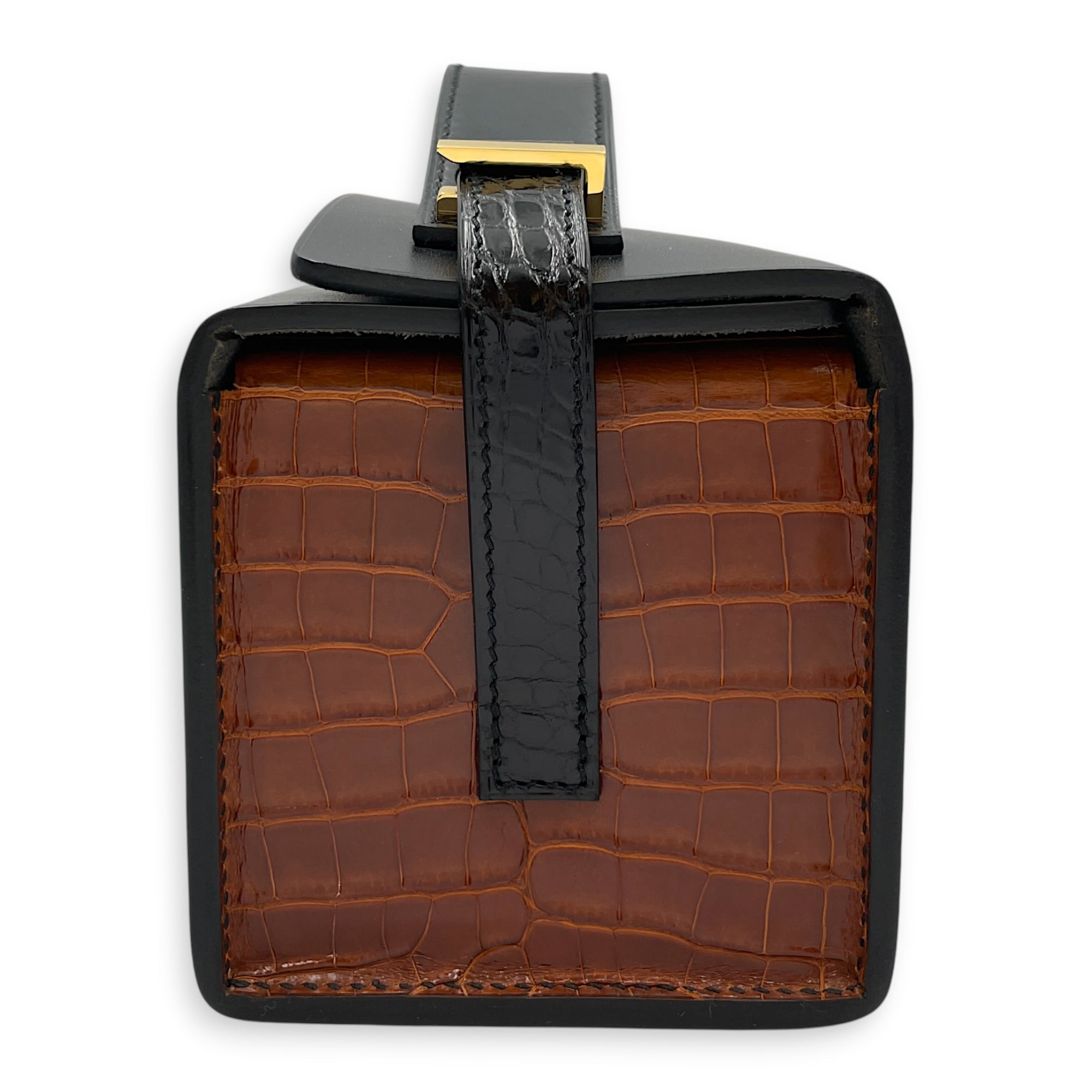 Petit h Minaudiere Etrusque/Vert Olive in Shiny Alligator Gold hardware SL2603-20495 4