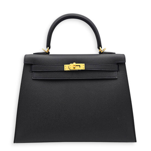 Sellier Kelly 25 Black in Epsom Gold hardware