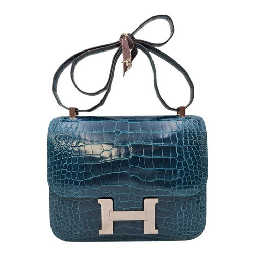 Constance 24 Bleu Colvert in Shiny Alligator Palladium hardware