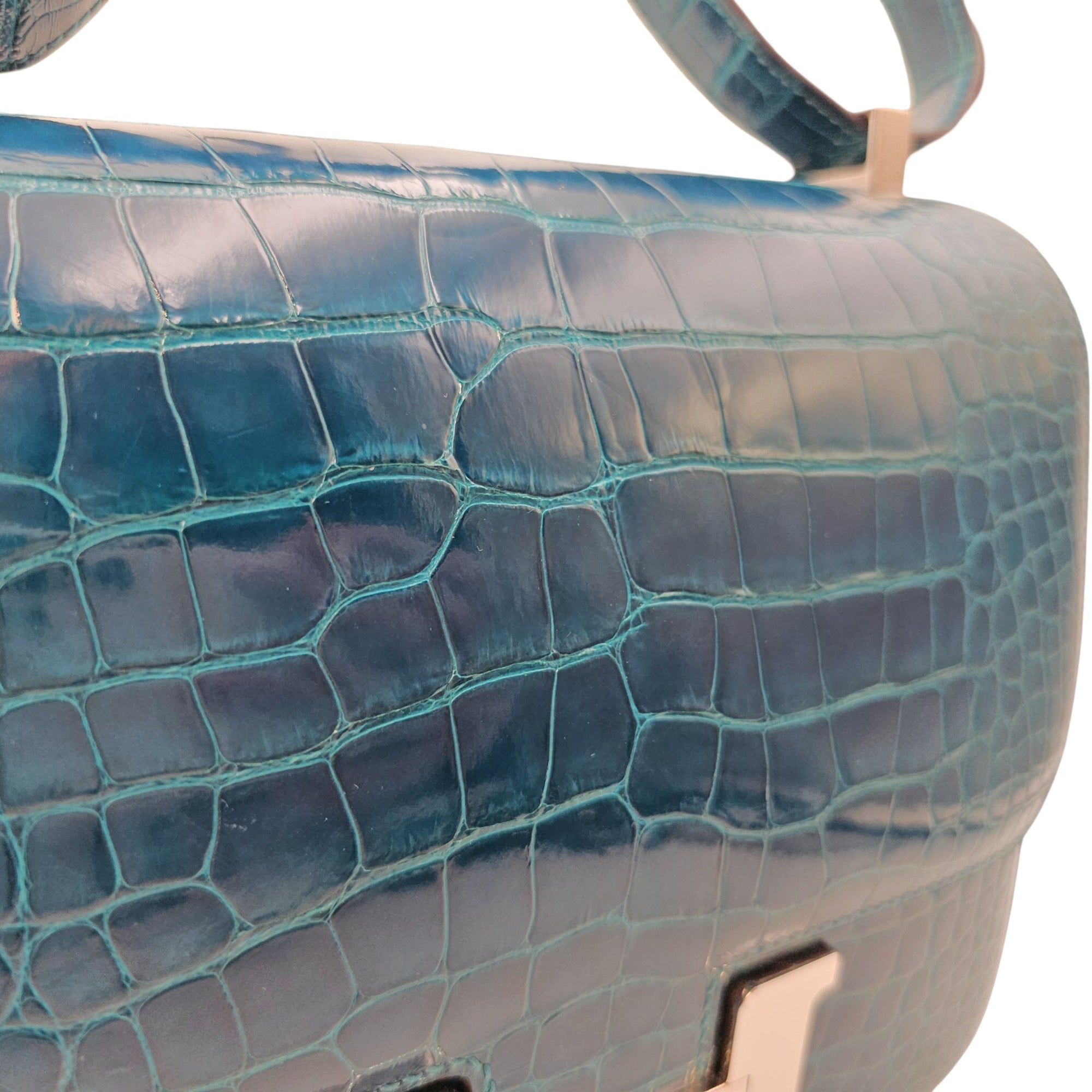 Constance 24 Bleu Colvert in Shiny Alligator Palladium hardware