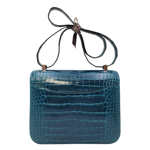 Constance 24 Bleu Colvert in Shiny Alligator Palladium hardware
