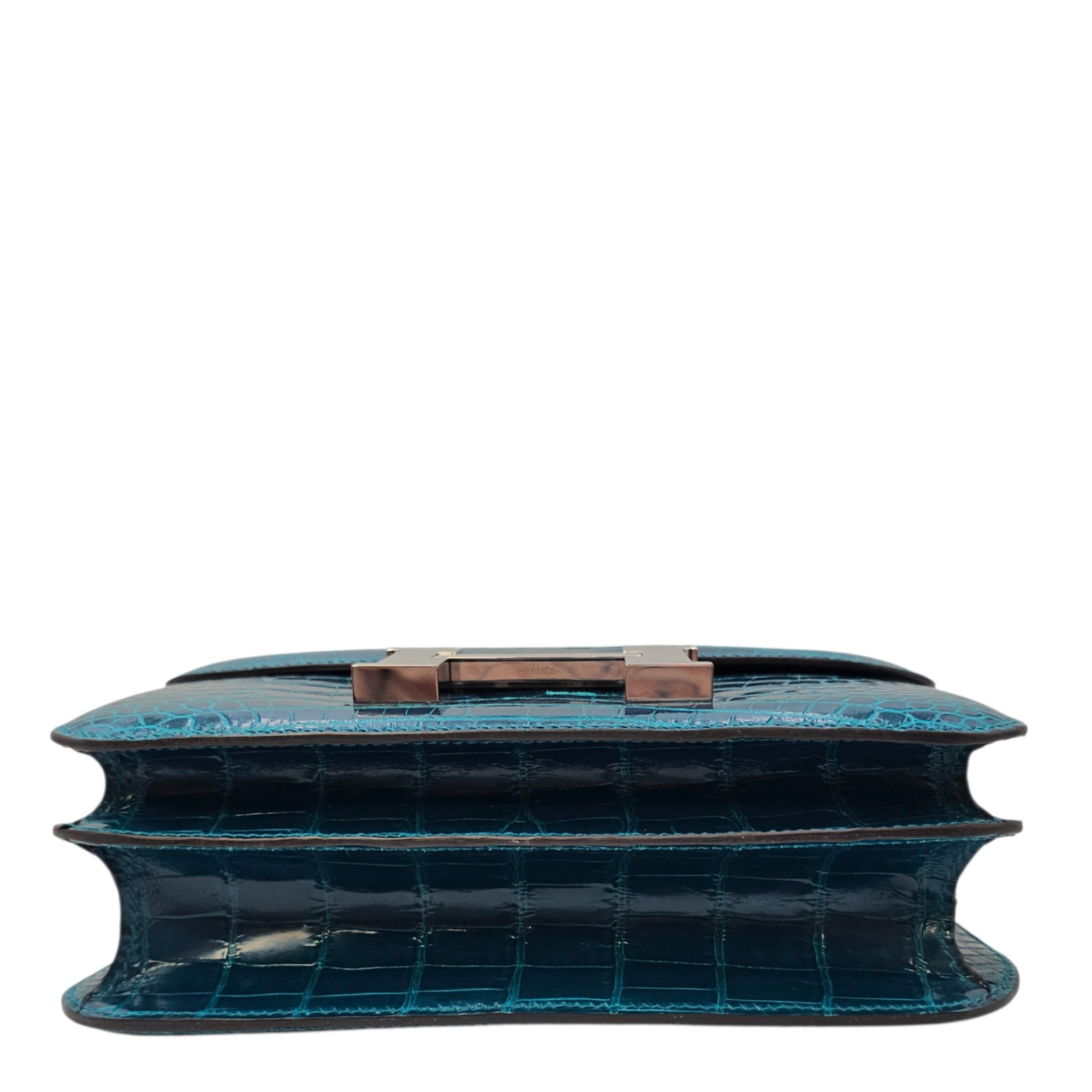 Constance 24 Bleu Colvert in Shiny Alligator Palladium hardware