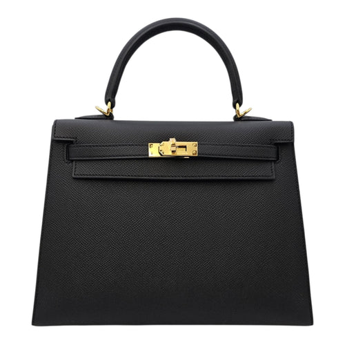 Sellier Kelly 25 Noir in Epsom Gold hardware