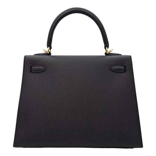 Sellier Kelly 25 Noir in Epsom Gold hardware