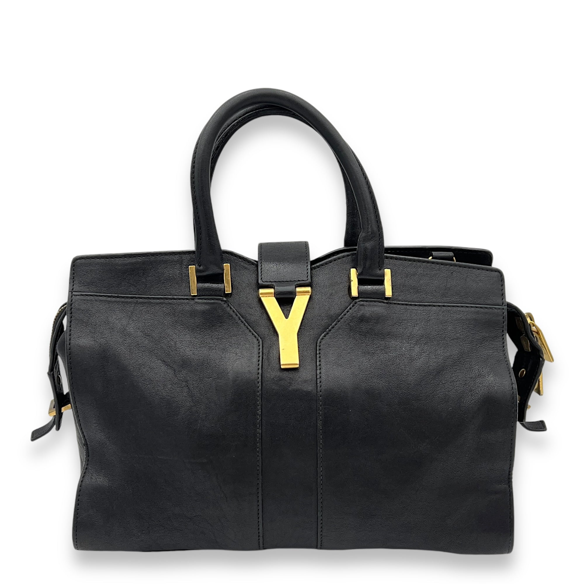 Cabas Top Handle Bag Black in Calfskin, Gold hardware