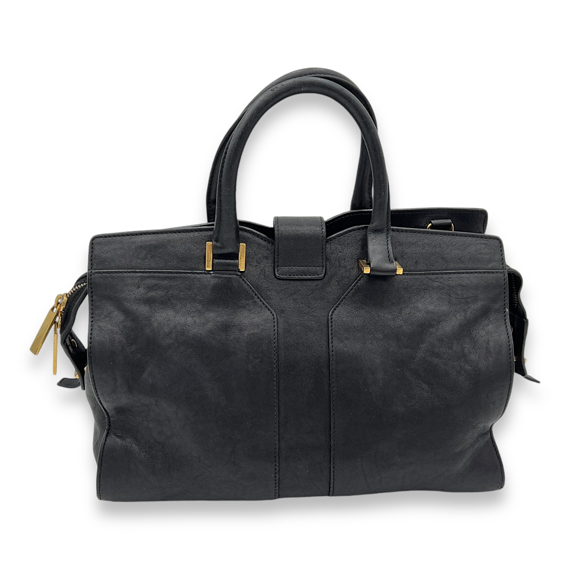 Cabas Top Handle Bag Black in Calfskin, Gold hardware