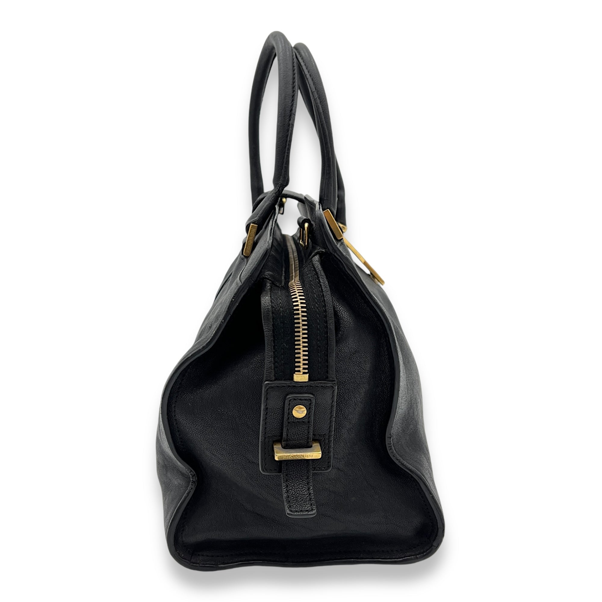 Cabas Top Handle Bag Black in Calfskin, Gold hardware