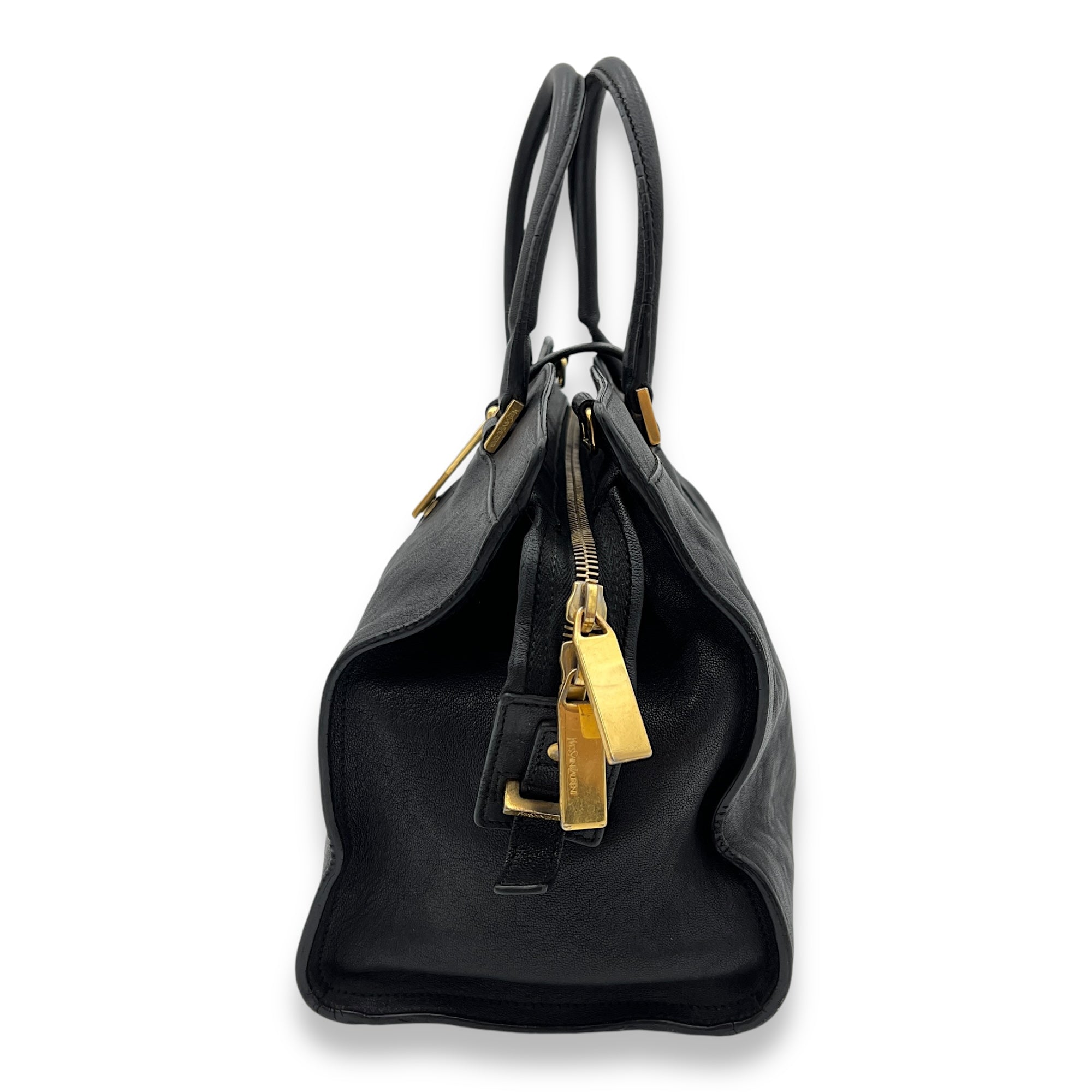Cabas Top Handle Bag Black in Calfskin, Gold hardware