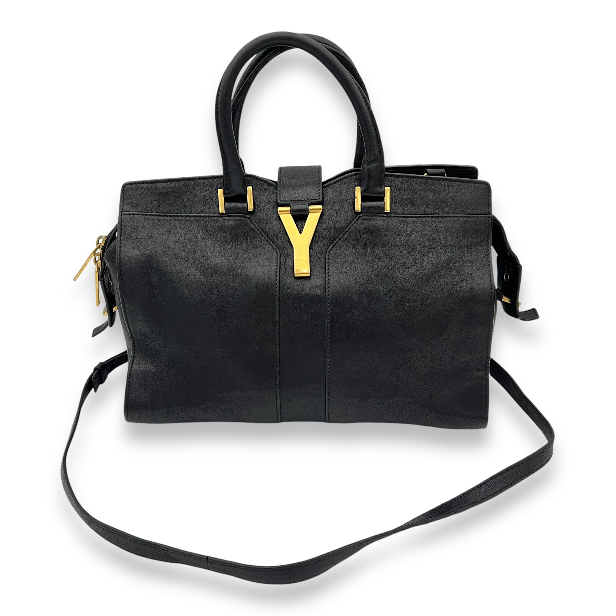 Cabas Top Handle Bag Black in Calfskin, Gold hardware