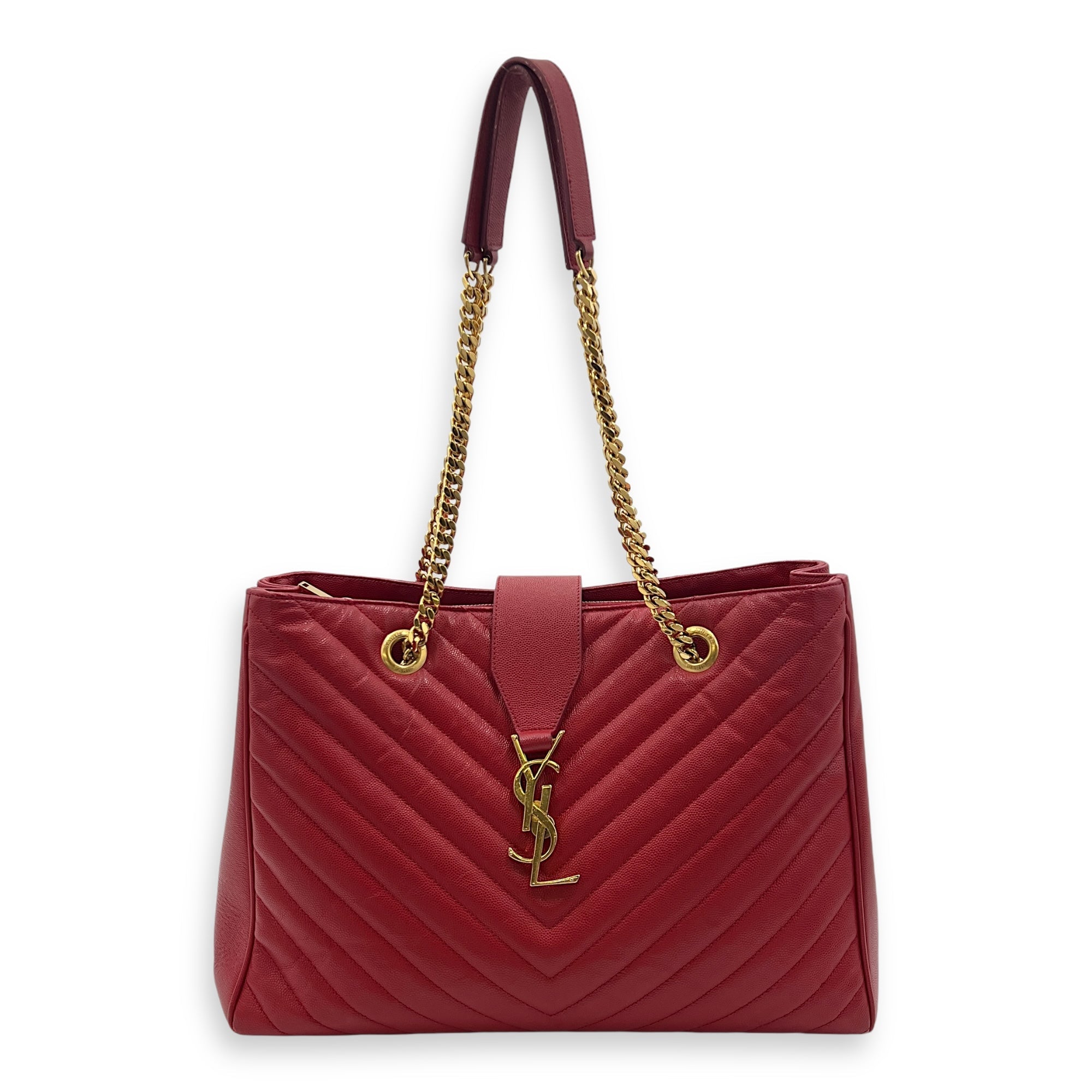 Saint Laurent Cassandre Red Tote Bag in Caviar Leather Gold hardware Singapore