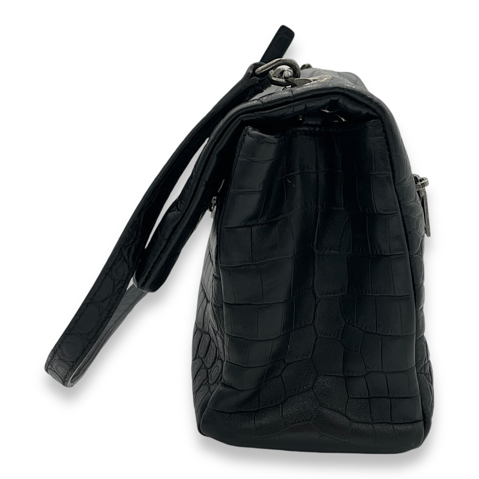 Hollywood Shoulder Bag Black in Calfskin, Silver hardware