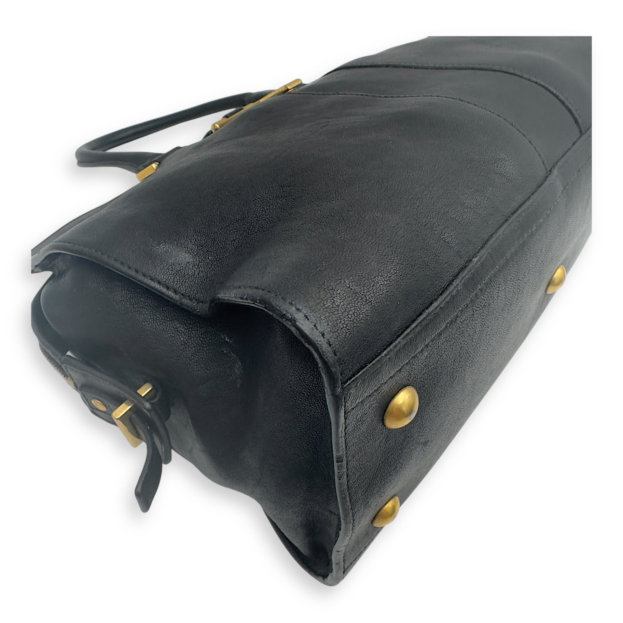 Saint Laurent Cabas Top Handle Bag Black in Calfskin, Gold hardware_10
