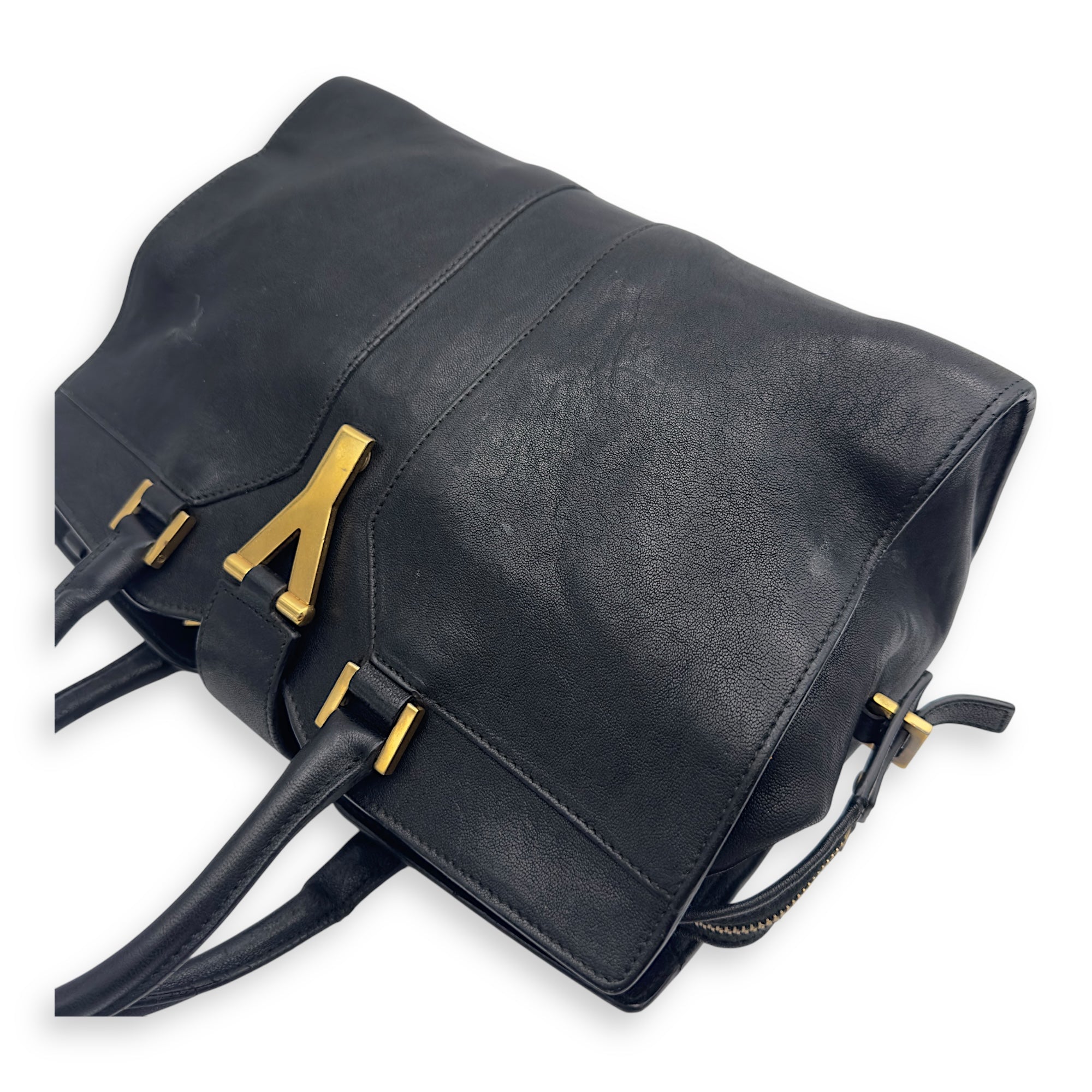 Saint Laurent Cabas Top Handle Bag Black in Calfskin, Gold hardware_11