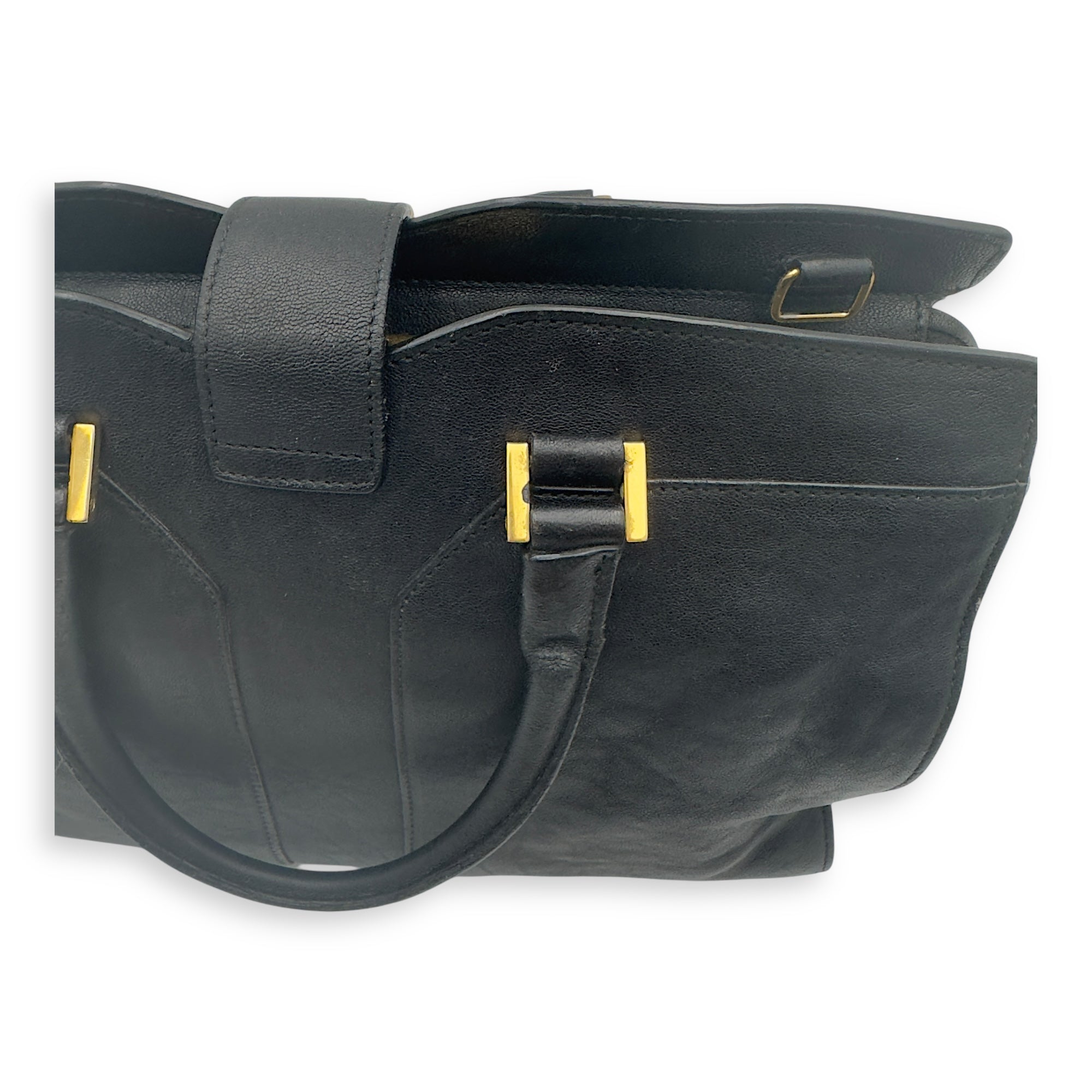 Saint Laurent Cabas Top Handle Bag Black in Calfskin, Gold hardware_12