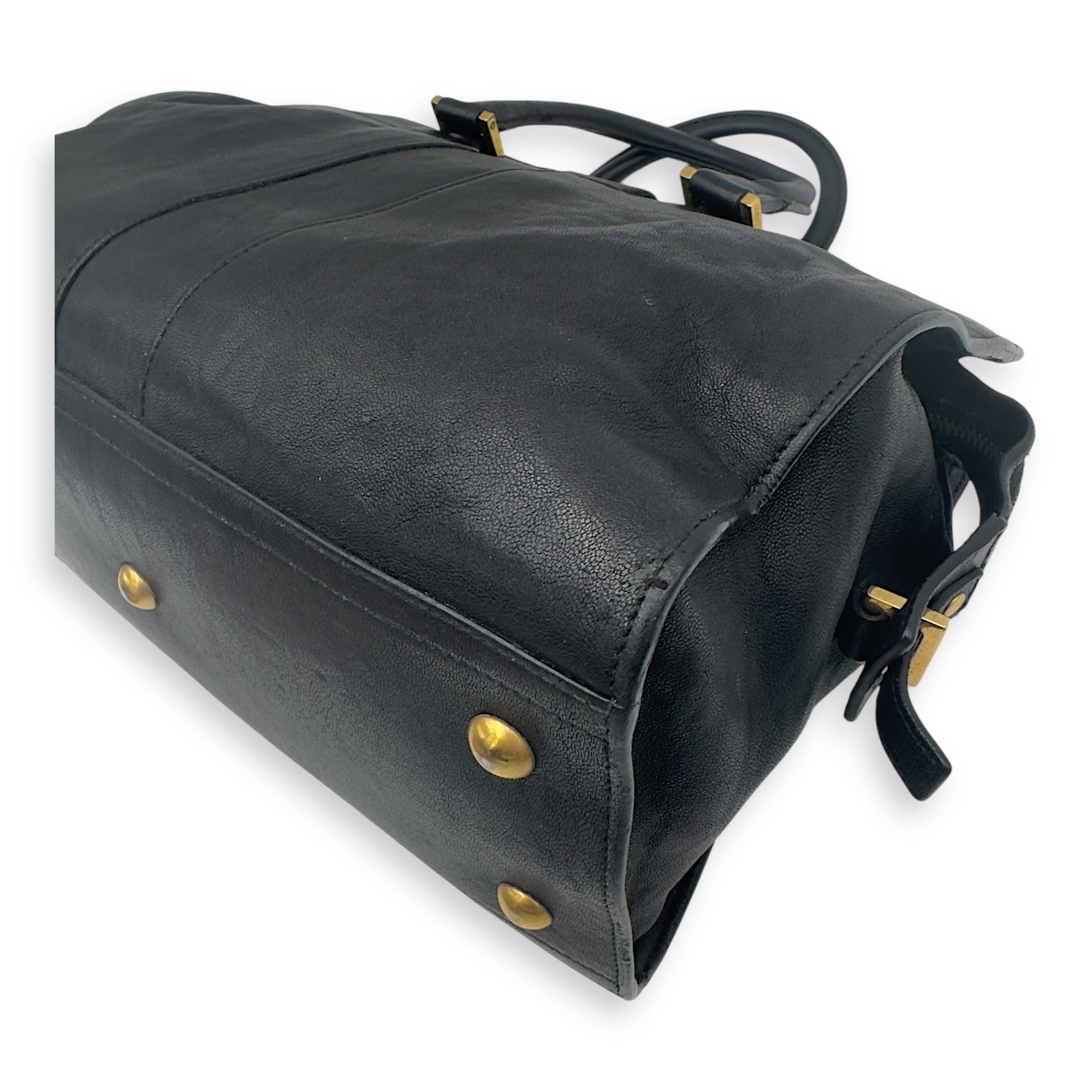 Saint Laurent Cabas Top Handle Bag Black in Calfskin, Gold hardware_13