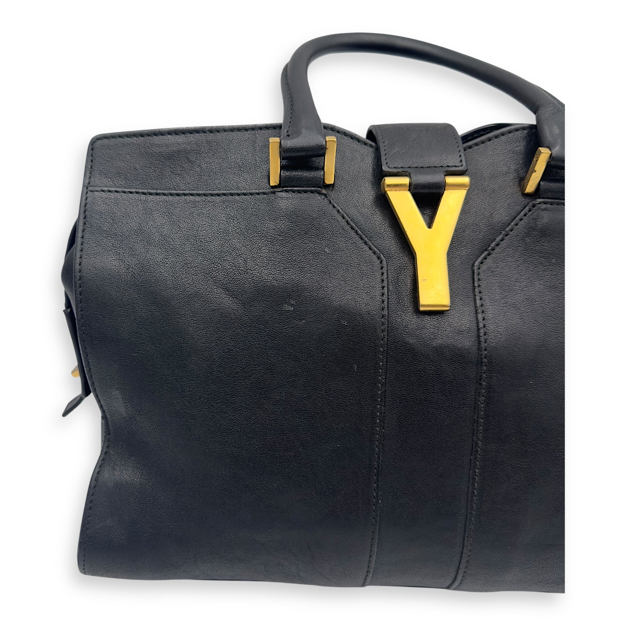 Saint Laurent Cabas Top Handle Bag Black in Calfskin, Gold hardware_2