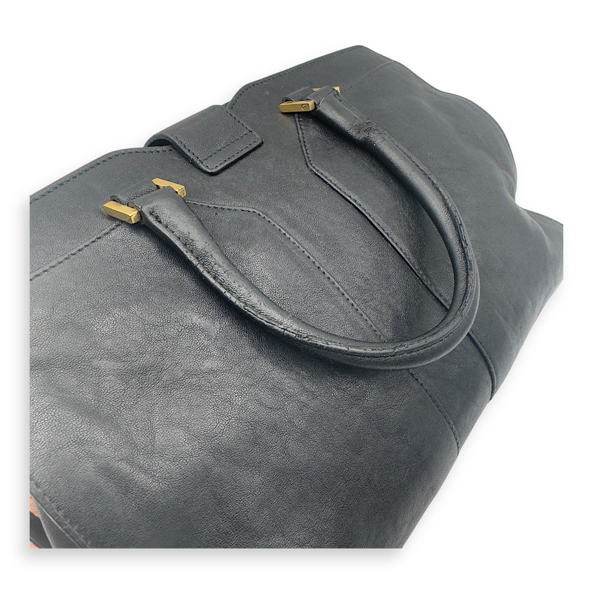 Saint Laurent Cabas Top Handle Bag Black in Calfskin, Gold hardware_3
