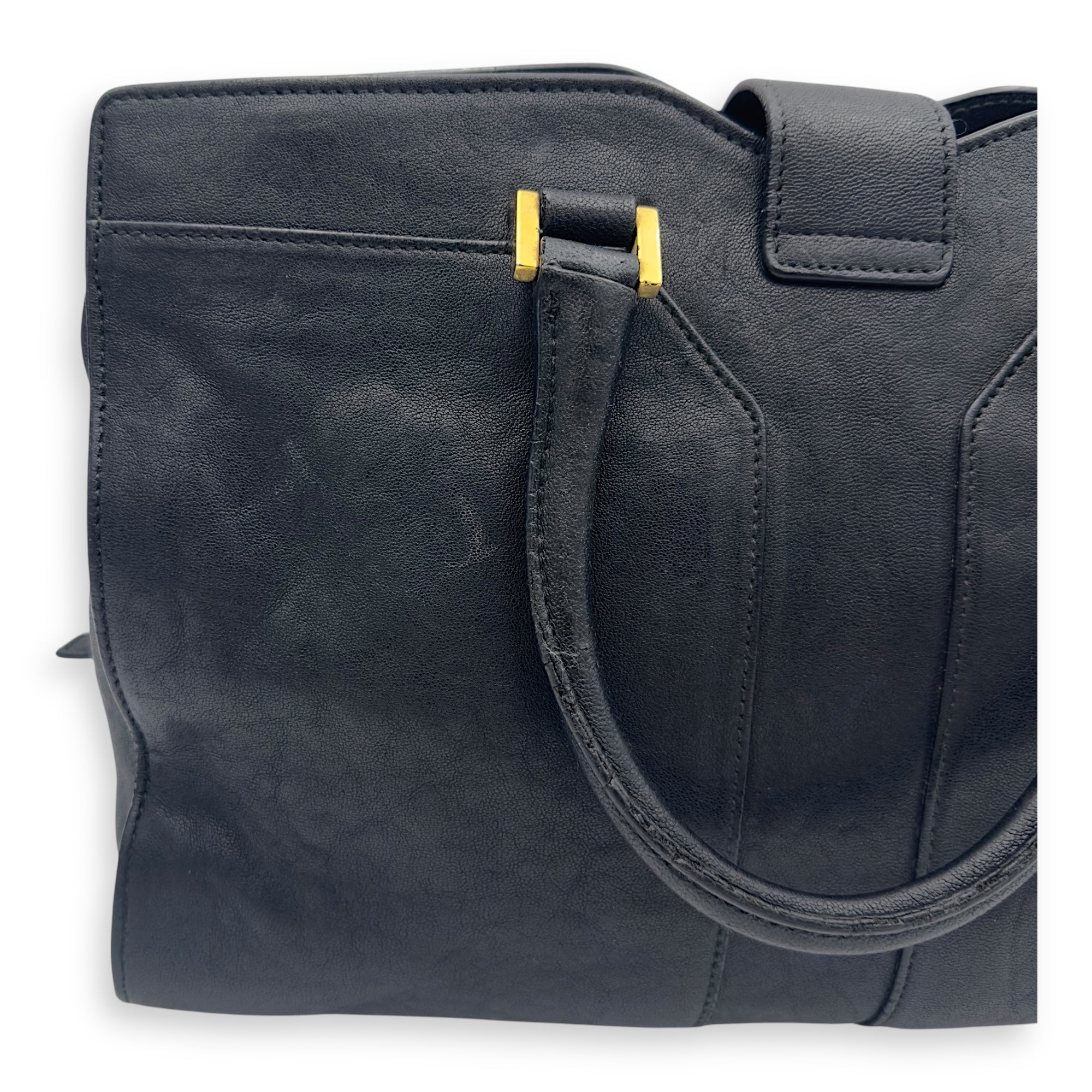 Saint Laurent Cabas Top Handle Bag Black in Calfskin, Gold hardware_4