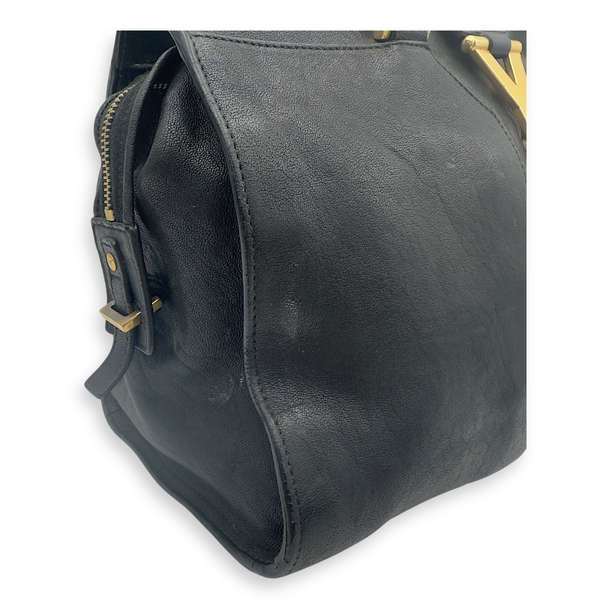 Saint Laurent Cabas Top Handle Bag Black in Calfskin, Gold hardware_5