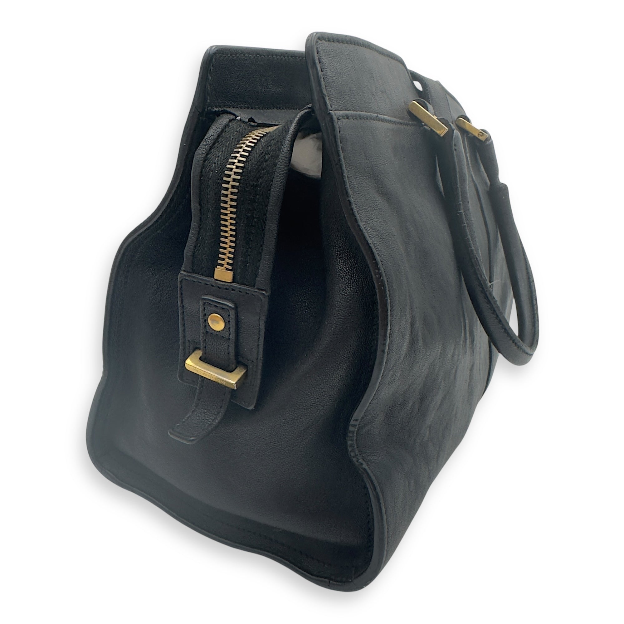 Saint Laurent Cabas Top Handle Bag Black in Calfskin, Gold hardware_7