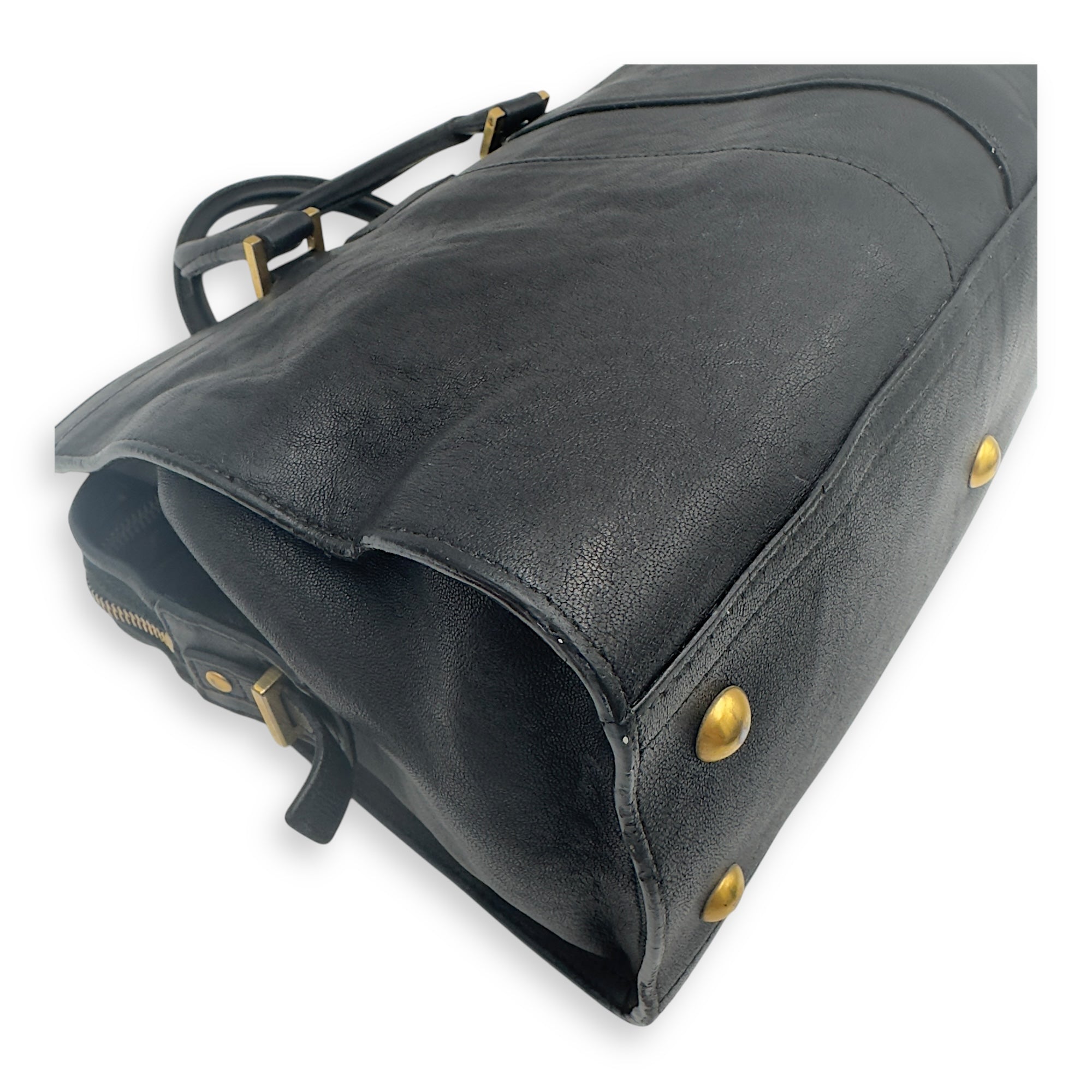 Saint Laurent Cabas Top Handle Bag Black in Calfskin, Gold hardware_8