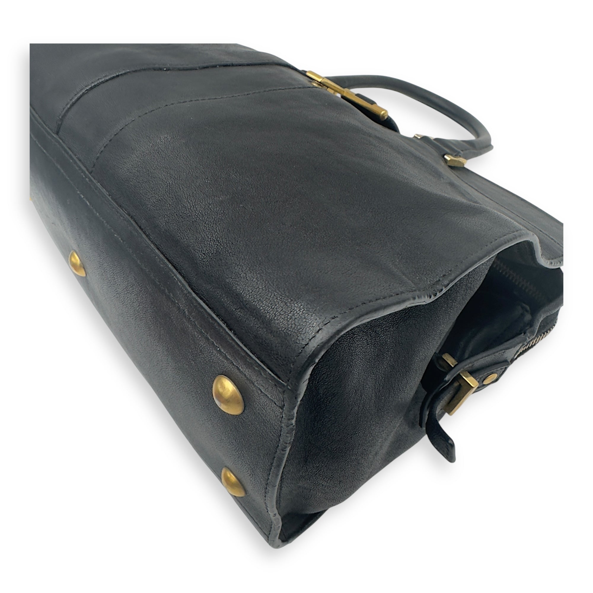 Saint Laurent Cabas Top Handle Bag Black in Calfskin, Gold hardware_9