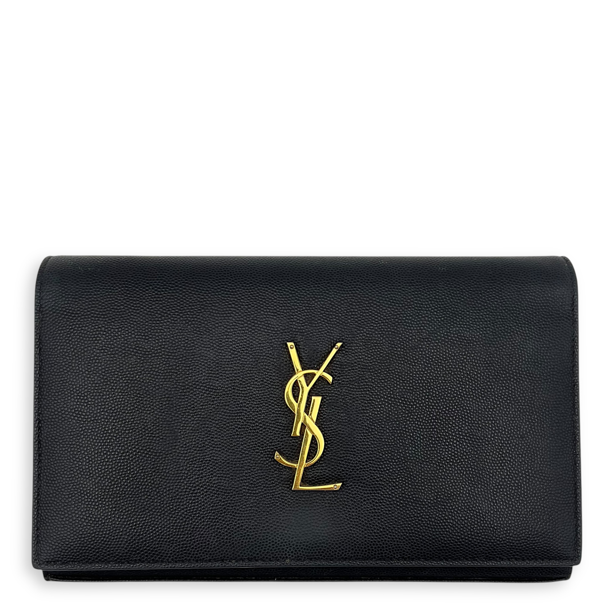 Saint Laurent Cassandra Wallet On Chain Black in Calfskin, Gold hardware_1