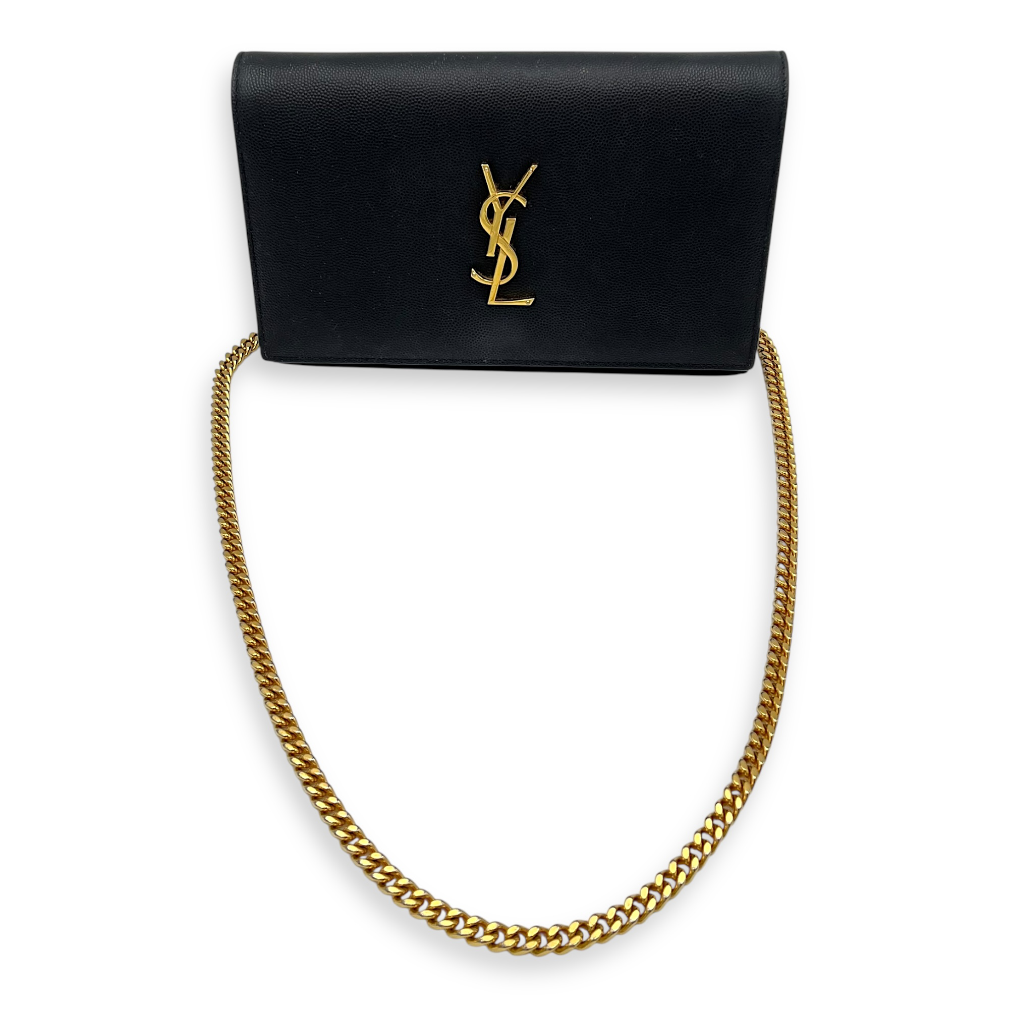 Saint Laurent Cassandra Wallet On Chain Black in Calfskin, Gold hardware_9