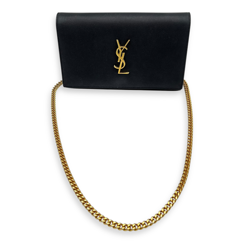 Saint Laurent Cassandra Wallet On Chain Black in Calfskin, Gold hardware_9
