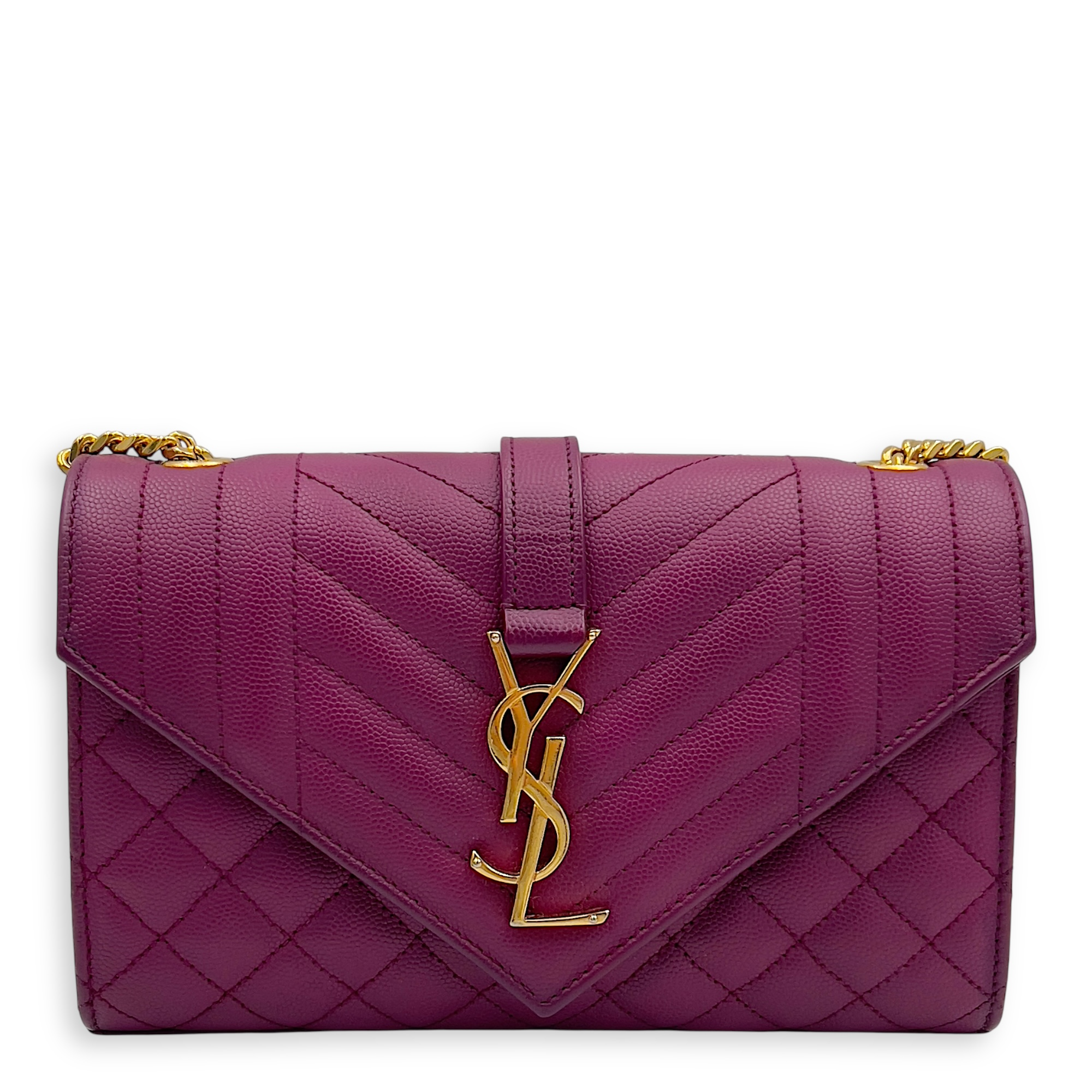 Saint Laurent Envelope Crossbody Bag Purple in Caviar Leather, Gold hardware_1