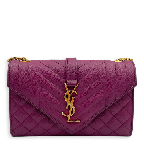 Saint Laurent Envelope Crossbody Bag Purple in Caviar Leather, Gold hardware_1