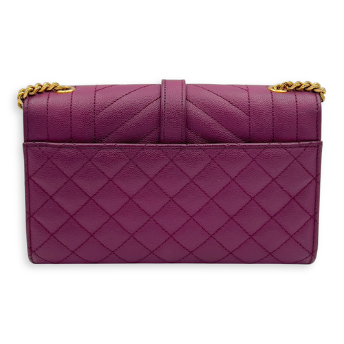 Saint Laurent Envelope Crossbody Bag Purple in Caviar Leather, Gold hardware_2