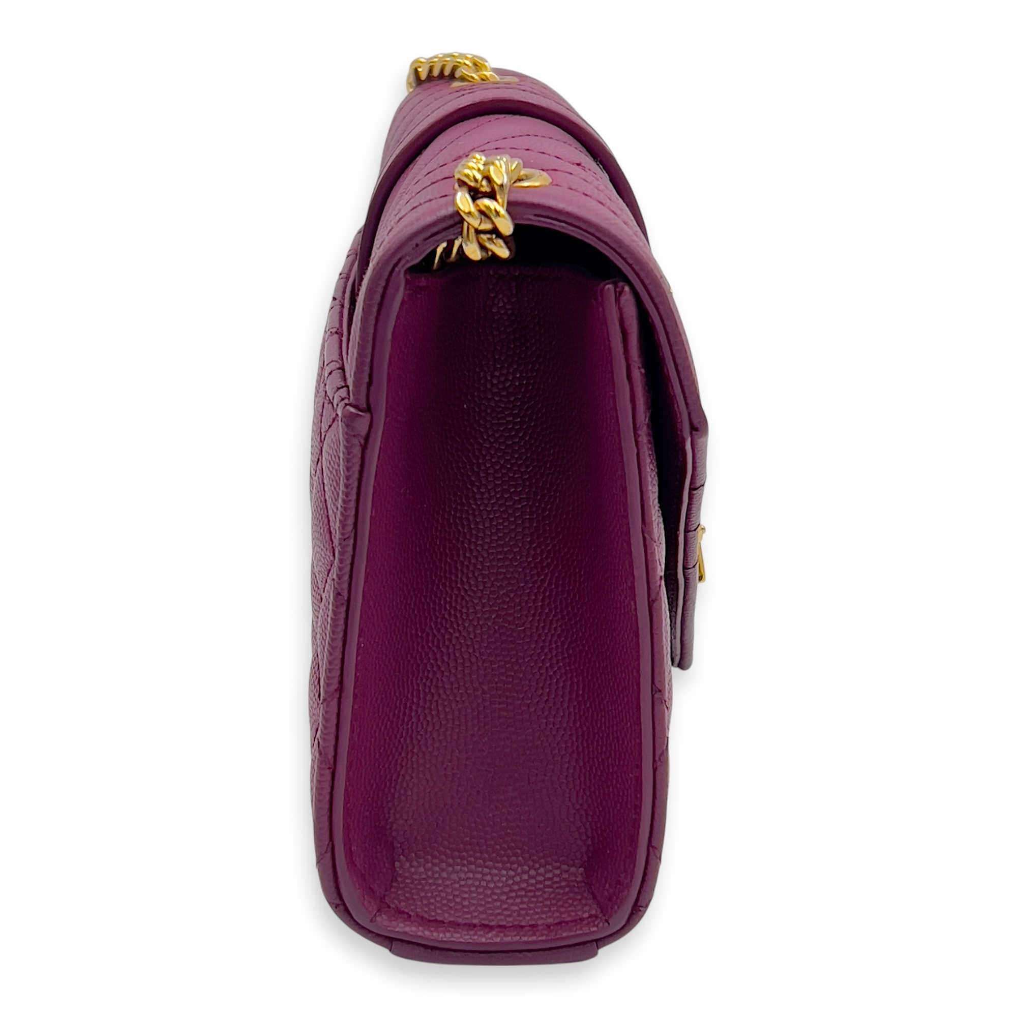 Saint Laurent Envelope Crossbody Bag Purple in Caviar Leather, Gold hardware_3