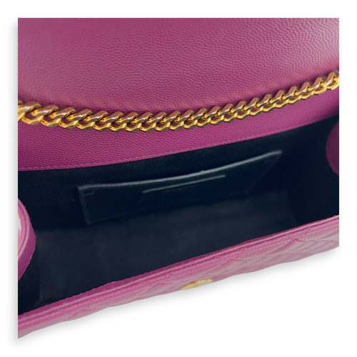 Saint Laurent Envelope Crossbody Bag Purple in Caviar Leather, Gold hardware_6