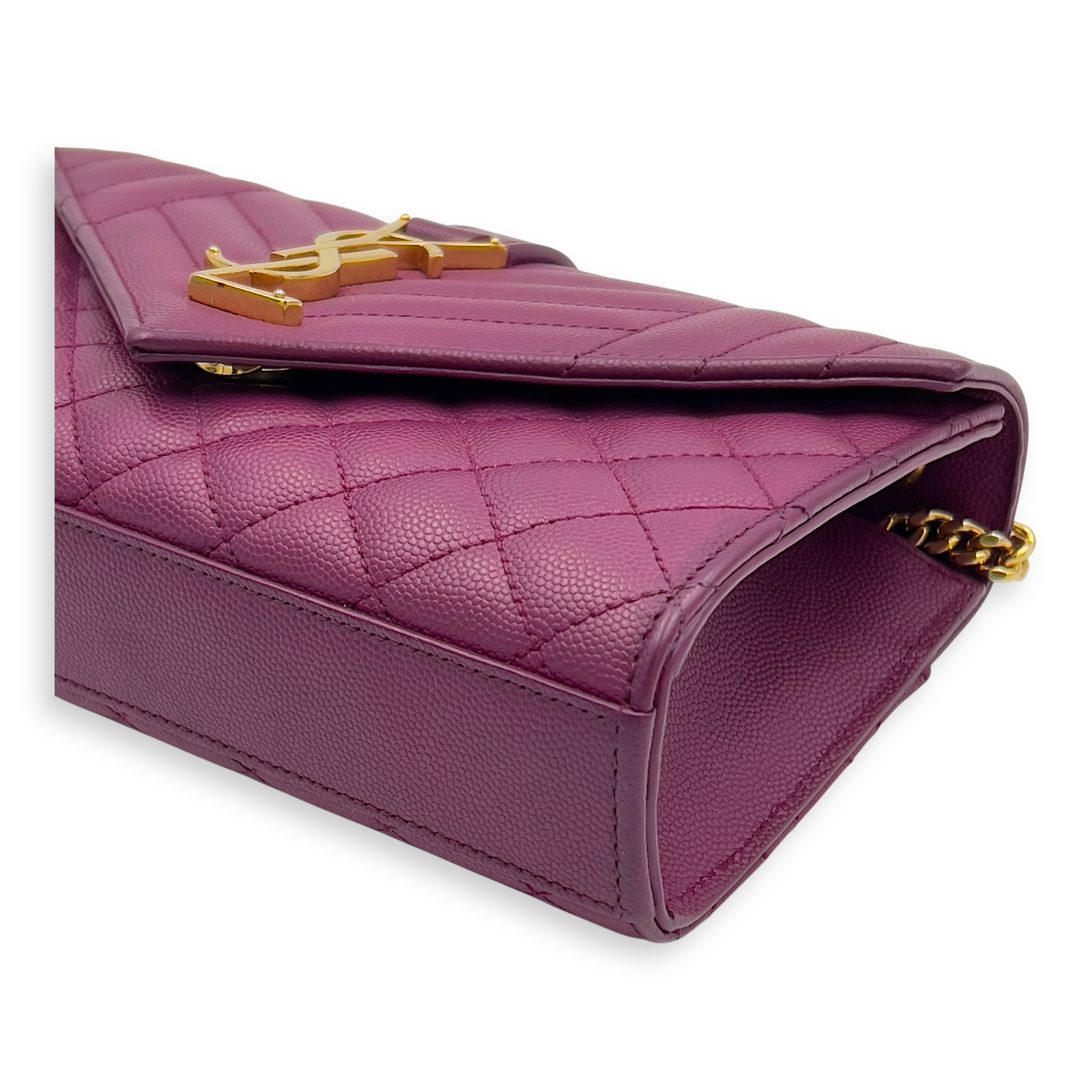 Saint Laurent Envelope Crossbody Bag Purple in Caviar Leather, Gold hardware_8