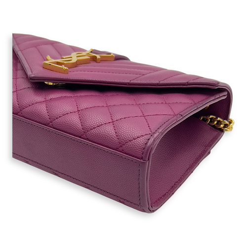 Saint Laurent Envelope Crossbody Bag Purple in Caviar Leather, Gold hardware_8