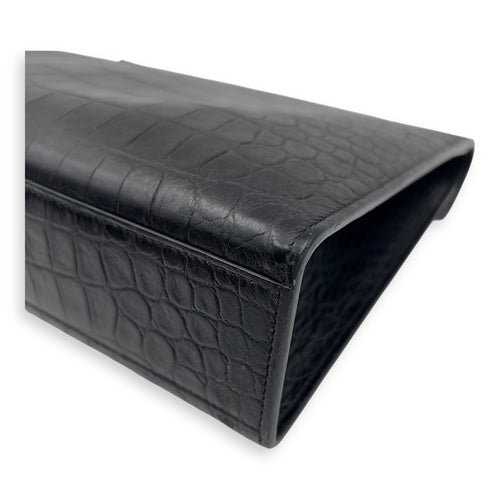 Saint Laurent Envelope Shoulder Bag Black in Crocodile Embossed Calfskin, Silver hardware_10