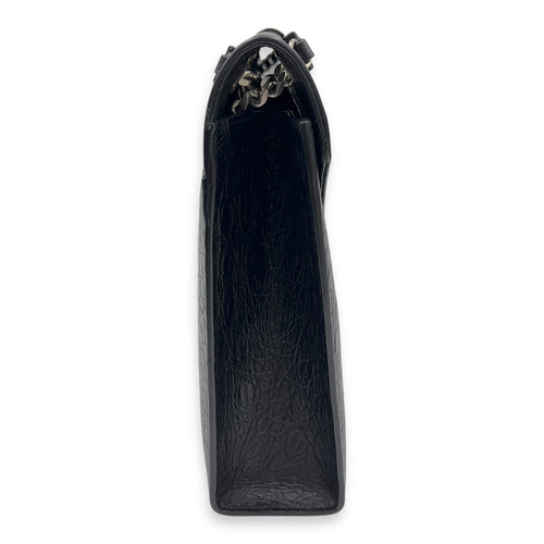 Saint Laurent Envelope Shoulder Bag Black in Crocodile Embossed Calfskin, Silver hardware_3