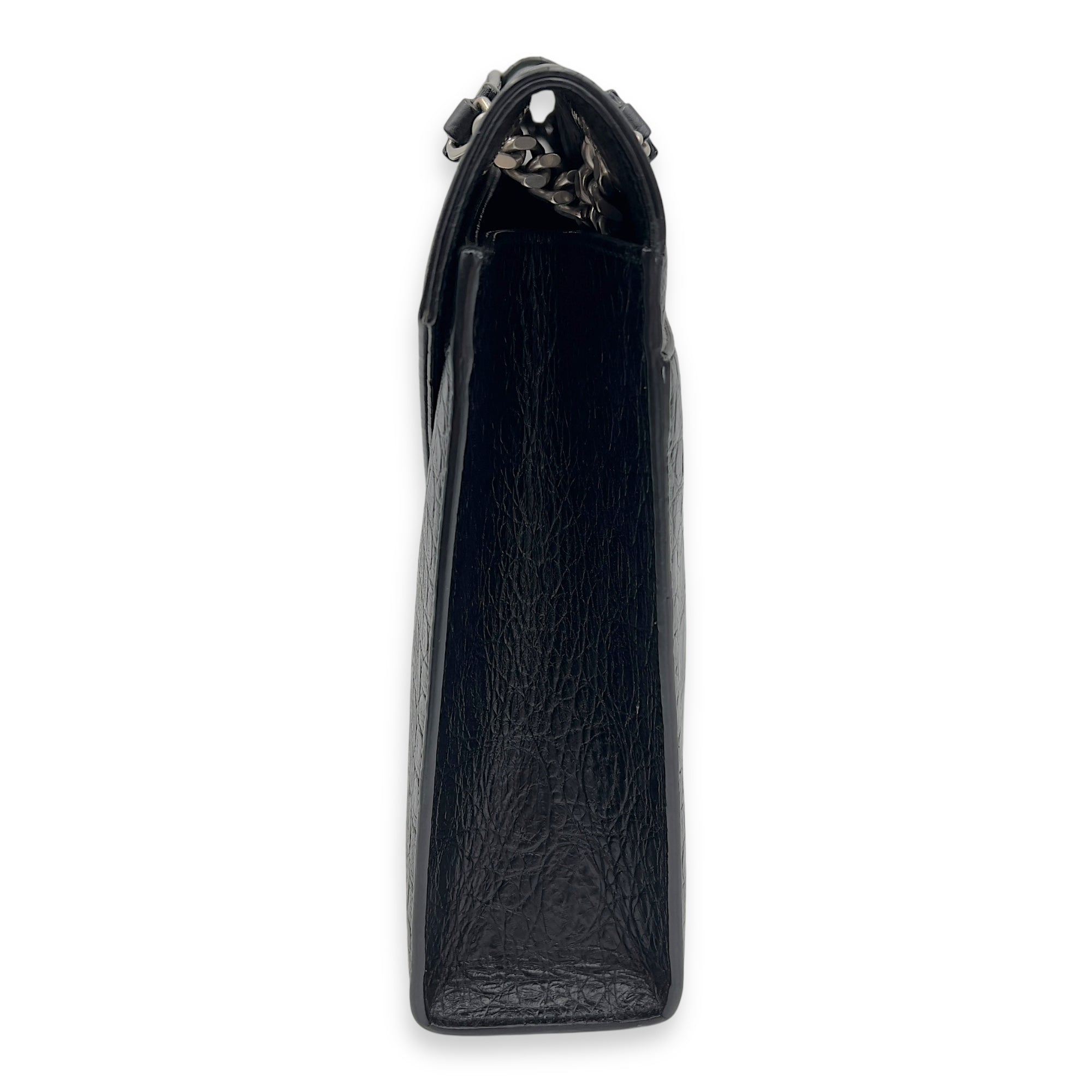 Saint Laurent Envelope Shoulder Bag Black in Crocodile Embossed Calfskin, Silver hardware_4