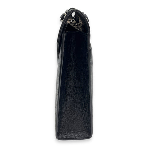 Saint Laurent Envelope Shoulder Bag Black in Crocodile Embossed Calfskin, Silver hardware_4